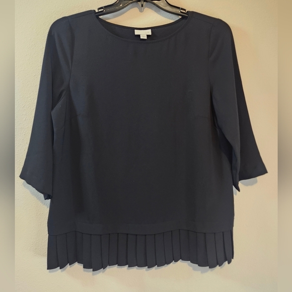 J. Jill‎ Black Relaxed Fit Pleated Hem 3/4 Sleeve Blouse Size Medium Brand New! - Picture 4 of 7